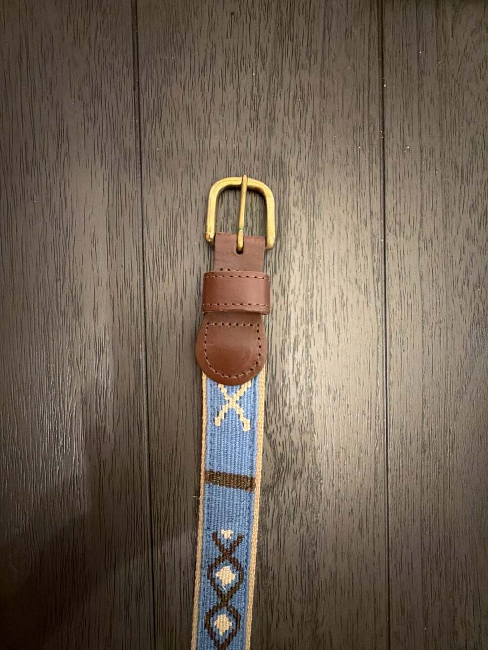 #6 A Tail We Could Wag Cotton & Leather Belt - Belt with Brass Buckle Block Isla